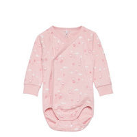 Body Wrapover Aop Baby Bodies Long-sleeved Vaaleanpunainen Polarn O. Pyret
