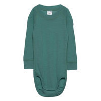 Body Wool Solid Baby Bodies Long-sleeved Vihreä Polarn O. Pyret