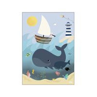 Whales And Waves Home Kids Decor Posters Monivärinen/Kuvioitu Poster & Frame