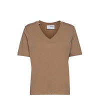 Slfstandard Ss V-Neck Tee Seasonal T-shirts & Tops Short-sleeved Ruskea Selected Femme