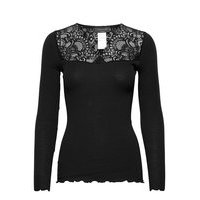 Organic T-Shirt Ls W/Lace T-shirts & Tops Long-sleeved Musta Rosemunde