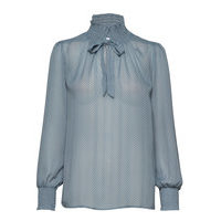 U1073, Woven Blouse W. Smock Neck L Pitkähihainen Pusero Paita Sininen Saint Tropez