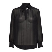 U1073, Woven Blouse W. Smock Neck L Pitkähihainen Pusero Paita Musta Saint Tropez