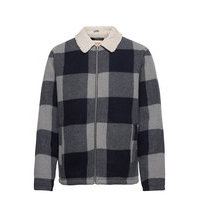 Checked Padded Shirt Jacket With Teddy Collar Ohut Takki Sininen Revolution