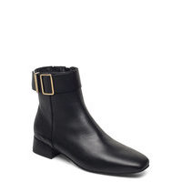 Leather Square Toe Mid Heel Boot Shoes Boots Ankle Boots Ankle Boot - Flat Musta Tommy Hilfiger