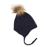 Hat, Knitted W. Pompom Accessories Headwear Hats Beanie Musta Minymo