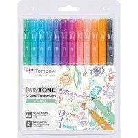 Tombow Marker TwinTone Pastel 0,3/0,8 -tussit, 12 kpl