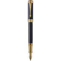 Parker Duofold Prestige Blue Chevron G.T. Fountain -mustekynä, sininen runko