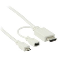 MHL-kaapeli USB 5-napainen Micro B uros - HDMI-liitin + USB Micro B naaras 1 00 m valkoinen