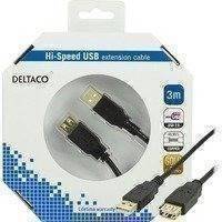 DELTACO USB 2.0 kaapeli Tyyppi A uros - Tyyppi A naaras 3m musta