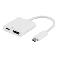 DELTACO USB-C - HDMI-sovitin USB-C-portti lataamista varten 60 W Ultra HD HDCP valkoinen