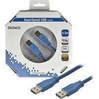 DELTACO USB 3.0 kaapeli Tyyppi A uros - Tyyppi A uros 0 5m sininen