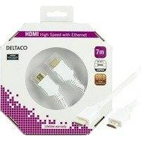 DELTACO HDMI-kaapeli v1.4+Ethernet 19-pin u-u 1080p valkoinen 7m