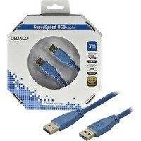 DELTACO USB 3.0 kaapeli Tyyppi A uros - Tyyppi A uros 3m sininen