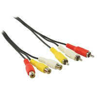 Valueline RCA AV-jatkojohto 3x RCA uros - 3x RCA naaras 2 00 m musta