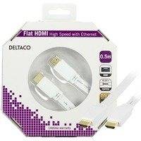 DELTACO HDMI-kaapeli v1.4+Ethernet 19-pin ur-ur 1080p flat valk 0 5m