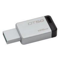 Kingston DataTraveler 50 USB 3.1 Gen 1 -muisti 128 GB 110 MB/s luku 15 MB/s kirjoitus hopea/musta