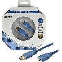 DELTACO USB 3.0 kaapeli Tyyppi A uros - Tyyppi MicroB uros 1m sininen