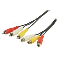 Valueline RCA AV-jatkojohto 3x RCA uros - 3x RCA naaras 5 00 m musta