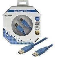 DELTACO USB 3.0 kaapeli Tyyppi A uros - Tyyppi A uros 1m sininen