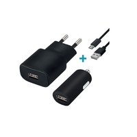 USB-Laturisarja 1A + micro-USB latauskaapeli musta