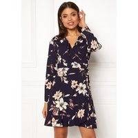 John Zack Wrap Frill Mini Dress Large Navy Floral XL