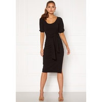 BUBBLEROOM Rylee front tie rib dress Black