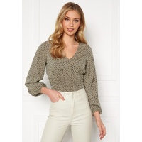BUBBLEROOM Adelia cropped blouse Dusty green / Black / Dotted
