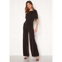 John Zack Slash Neck Glitter Kimono Jumpsuit Black/Gold M