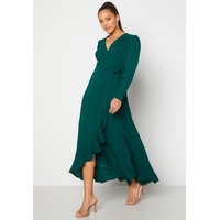 John Zack Long Sleeve Wrap Frill Maxi Dress Forest Green L