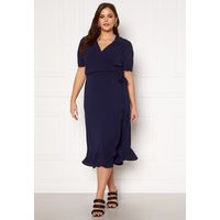 John Zack Curve Short Sleeve Wrap Frill Curve Dress Navy 50