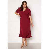 John Zack Curve Short Sleeve Wrap Frill Curve Dress Wine 48