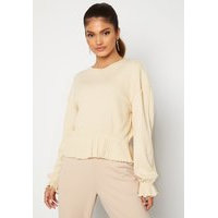 BUBBLEROOM Elleny ribbed flounce sweater Cream