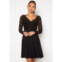 Goddiva Long Sleeve Lace Skater Dress Black XS