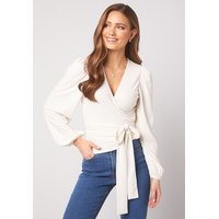 BUBBLEROOM Vilja rib wrap top White