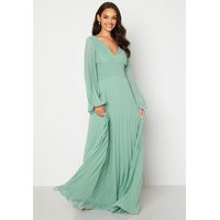 Goddiva Pleated Balloon Sleeve Maxi Dress Sage Green XS