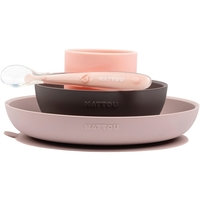 Nattou Soft Silicone Ruokasetti 4-osainen Pink/Eggplant