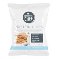 10 x Protein Chips, 25 g, Salt & Vinegar, Lyhyt päiväys, Conscious Chef