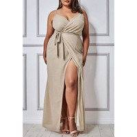 Aprikoosi wrap-look v-maksimekko halkiolla (plus size) [LÖYTÖ], LC