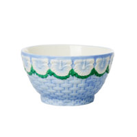 Rice - Ceramic Bowl with Embossed Flower Design - Blue
