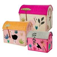 Rice - Large Set of 3 Toy Baskets- Pink Jungle Theme