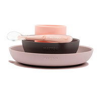 Nattou - Dinner Set 4 Pcs Soft Silicone - Pink / Eggplant