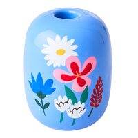Rice - Metal Candleholder Large Blue with Hand Painted Flowers