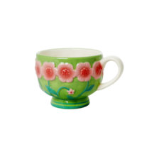 Rice - Ceramic Mug - Embossed Pink & Sage Green Flower Design