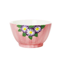 Rice - Ceramic Bowl with Embossed Flower Design - Pink