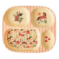 Rice - Melamine Kids 4 Room Plate Pink Farm