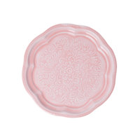 Rice - Metal Round Tray - Flamingo Pink w. Embossed Details and Scallop Edge