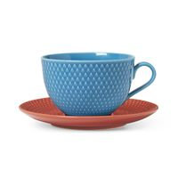 Lyngby Porcelæn -Rhombe Color Teekuppi ja asetti 39 cl - Sininen / Terrakotta