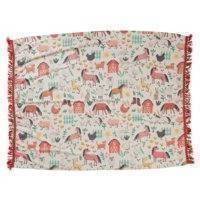Rice - Chenile Blanket with Pink Farm Animals t And Red Fringes Assorted
