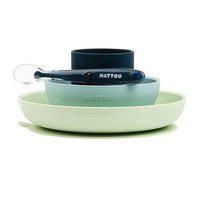 Nattou - Dinner Set 4 Pcs Soft Silicone - Green / Navy